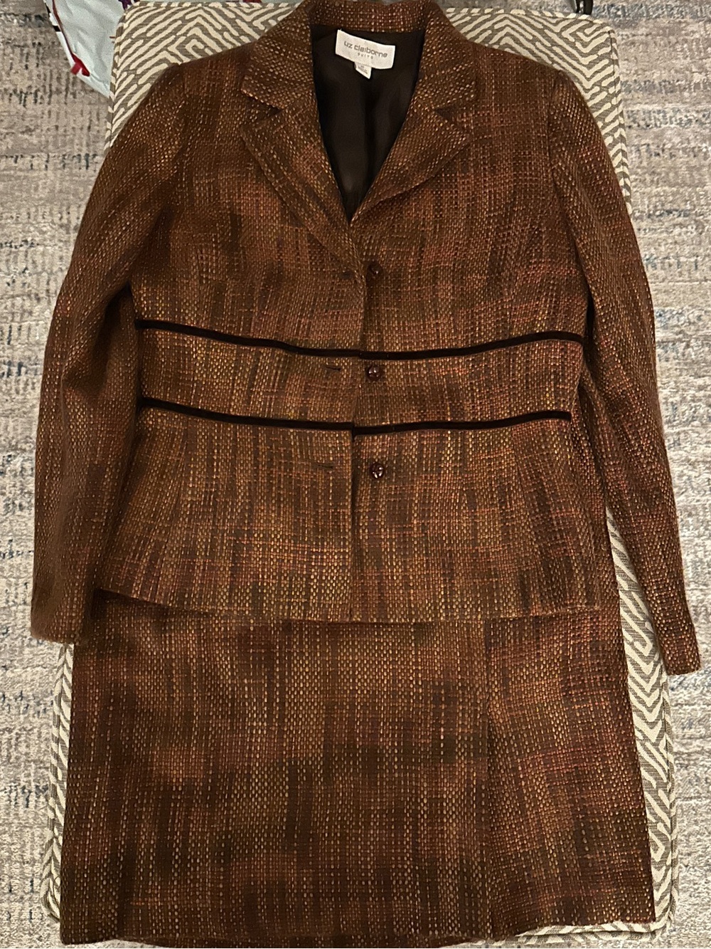 Liz Claiborne Brown Textured Blazer and Skirt Set